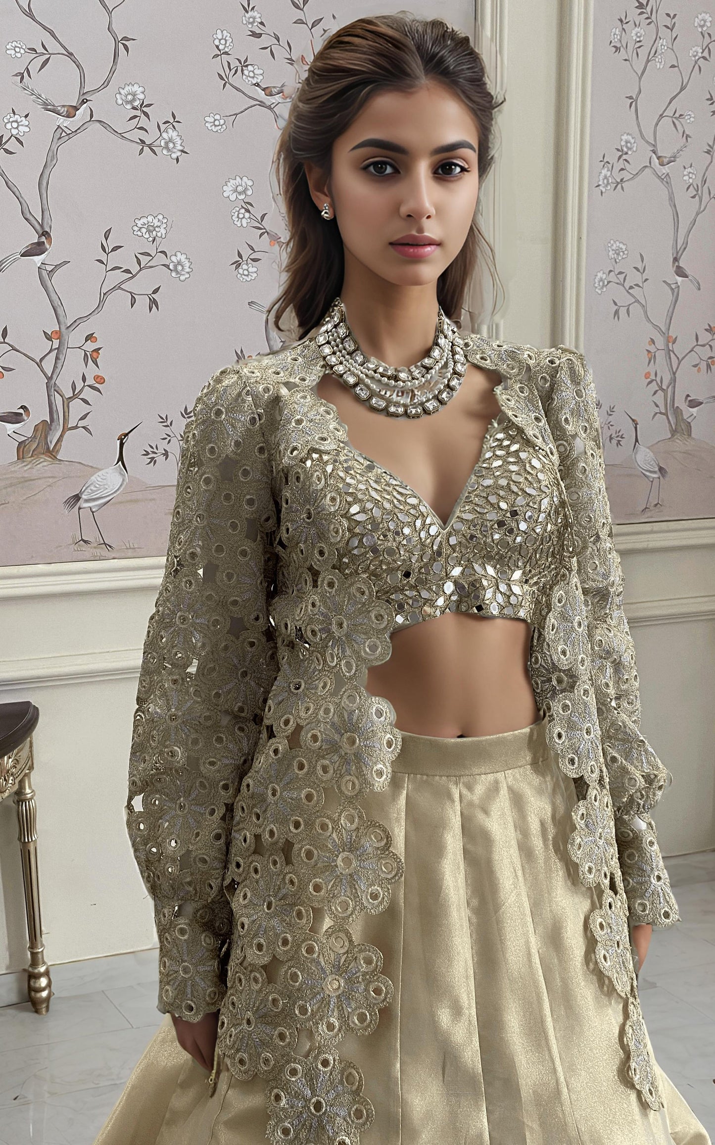 Threads and Motifs | Formal Dresses 25 | EMBRIODERED JACKET WITH BLOUSE AND SKIRT - Ladies Clothes - Maria Faisal