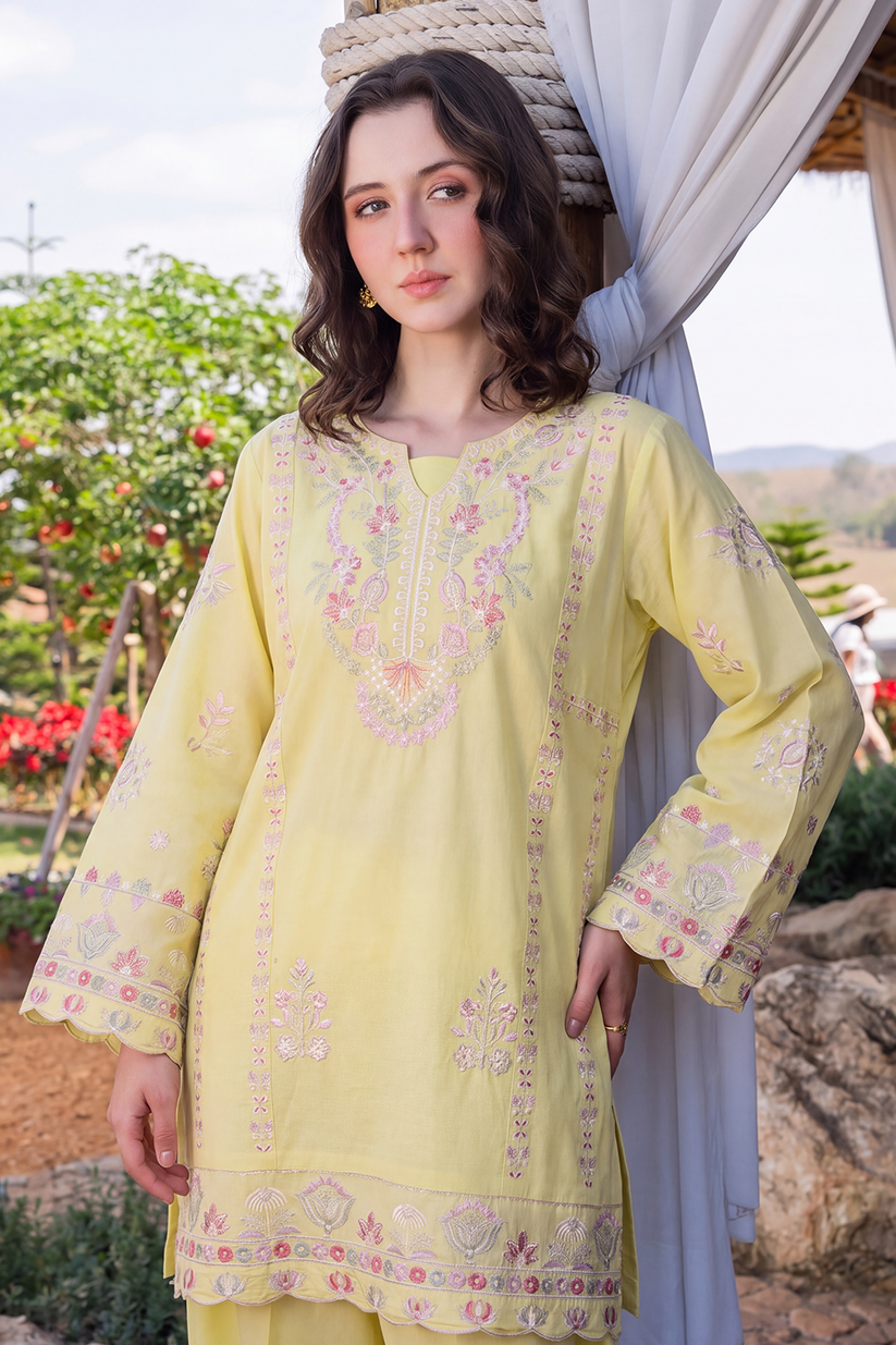 Saad Shaikh | Ease Fall Edit 26 | Daffodil - Casual Dress - available at Maria Faisal in UK and USA.