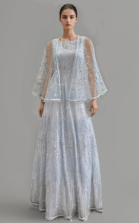 Threads and Motifs | Formal Dresses 25 | Net Embroidered Cape With Maxi - Ladies Clothes - Maria Faisal