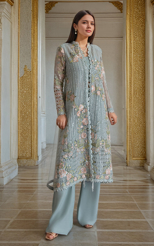 Threads and Motifs | Formal Dresses 25 | Organza Embroidered Front Open Jacket - Ladies Clothes - Maria Faisal