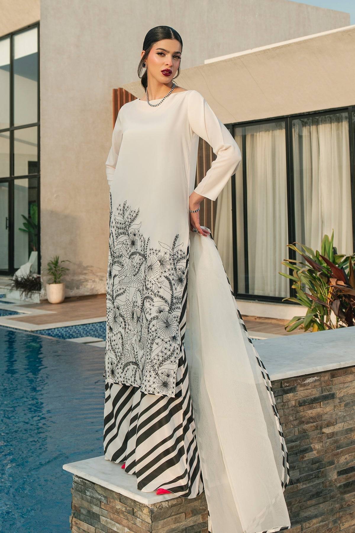 Fahad Hussayn | Lawn Banger | Monochrome Babe by Maria Faisal - Registered Vendor of : Erum Khan - type : Ladies Clothes - 100% original wedding dresses