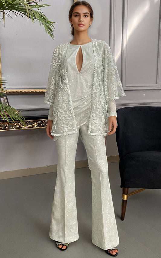 Threads and Motifs | Formal Dresses 25 | Net Embroidered Cap With Sequins Inner And Sequins Trouser - Ladies Clothes - Maria Faisal