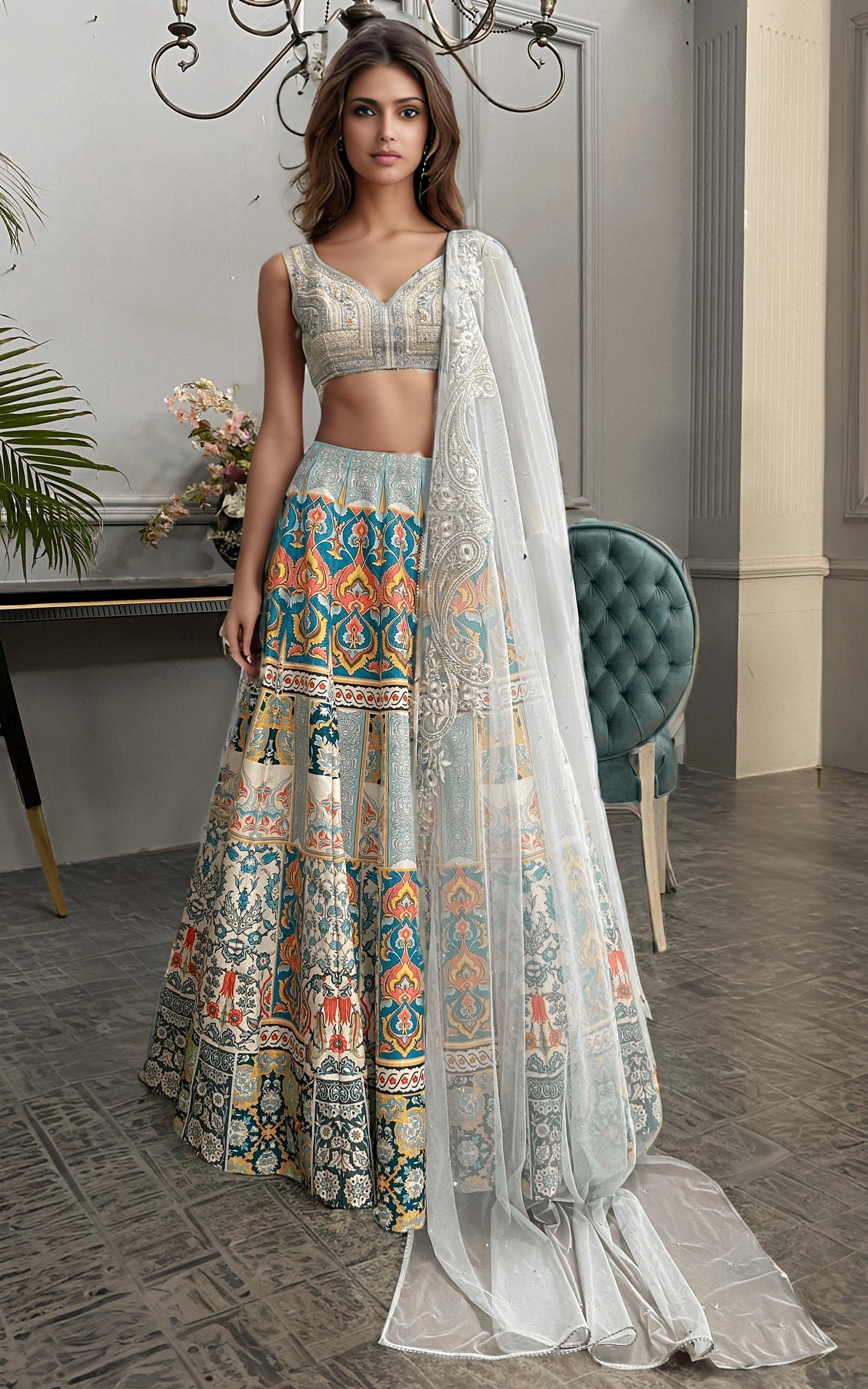 Threads and Motifs | Formal Dresses 25 | Embroidered Blouse With Printed Lehenga And Dupatta - Ladies Clothes - Maria Faisal