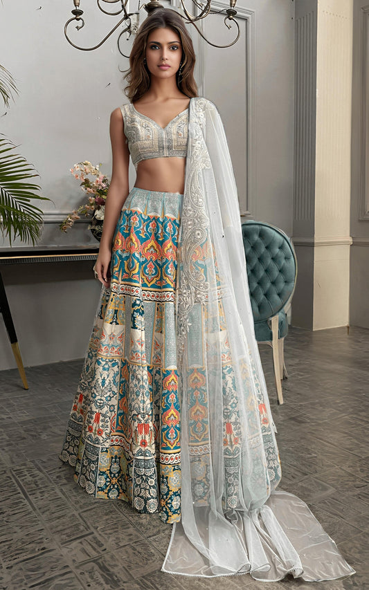Threads and Motifs | Formal Dresses 25 | Embroidered Blouse With Printed Lehenga And Dupatta - Ladies Clothes - Maria Faisal