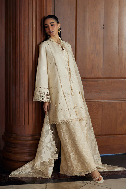 White Cutwork Embroidery Lawn front-open shirt with azaar pant - Saad Bin Shahzad | Summer Pret'26 | LIZA - Festive Dress - available at Maria Faisal in UK and USA.