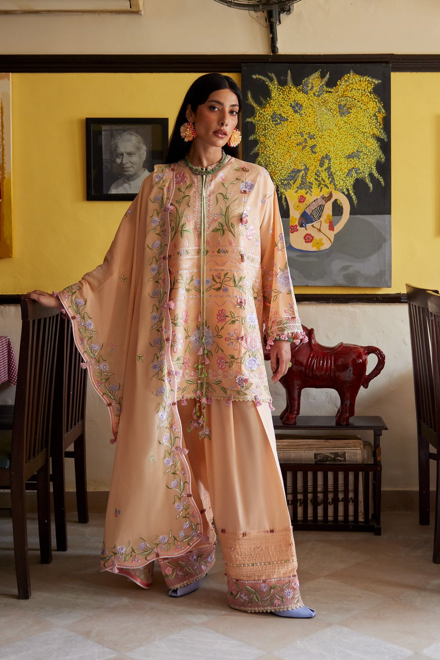 Zaha | Festive Lawn 26 | APRICOT MALLOW BLOOM (ZF26-09) - Luxury Dress - available at Maria Faisal in UK and USA.