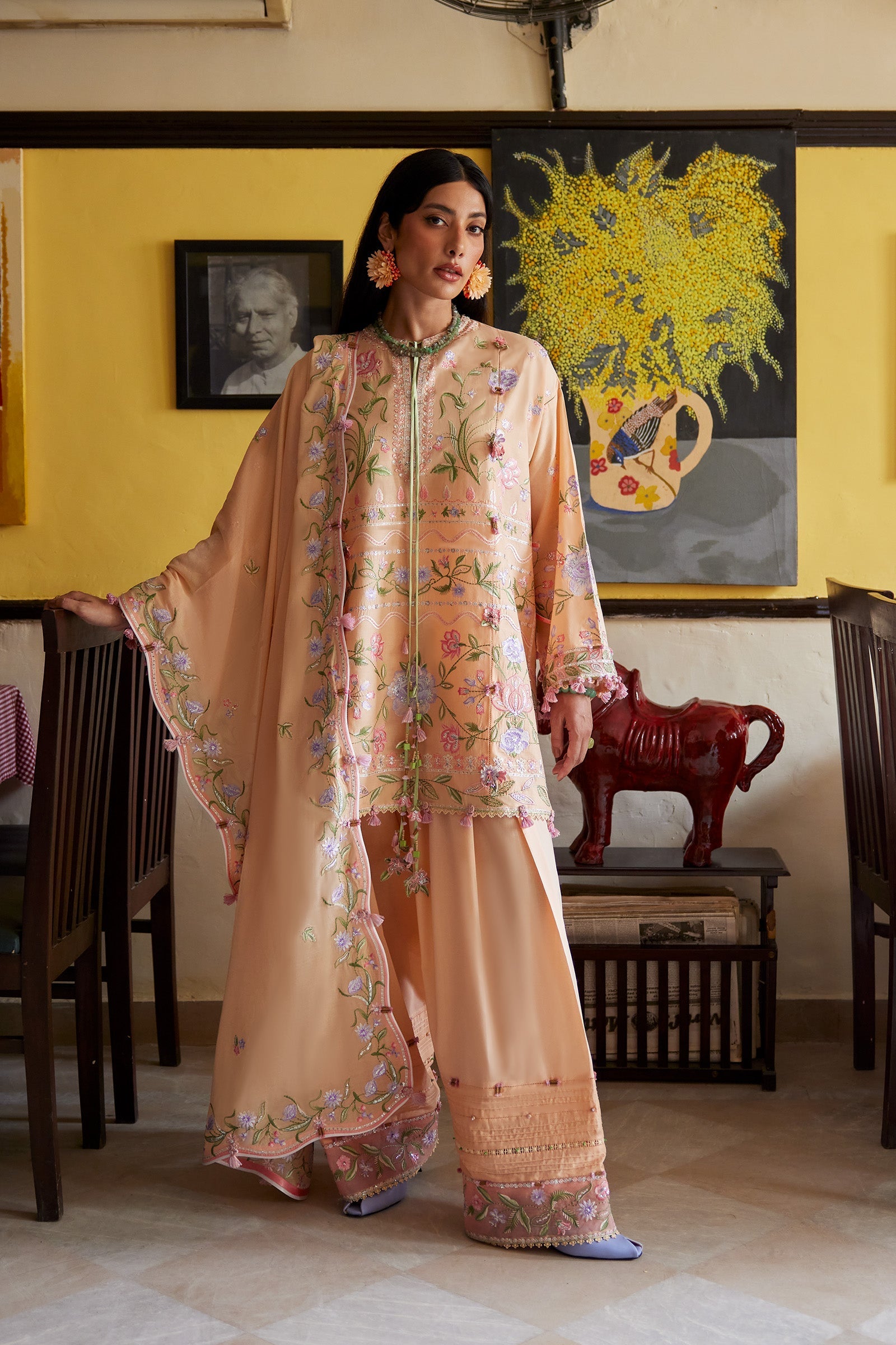 Zaha | Festive Lawn 26 | APRICOT MALLOW BLOOM (ZF26-09) - Luxury Dress - available at Maria Faisal in UK and USA.