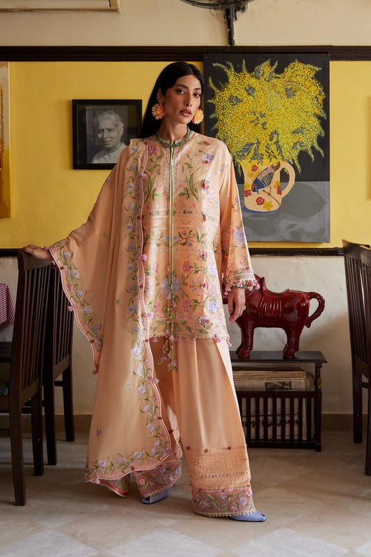 Zaha | Festive Lawn 26 | APRICOT MALLOW BLOOM (ZF26-09) - Luxury Dress - available at Maria Faisal in UK and USA.