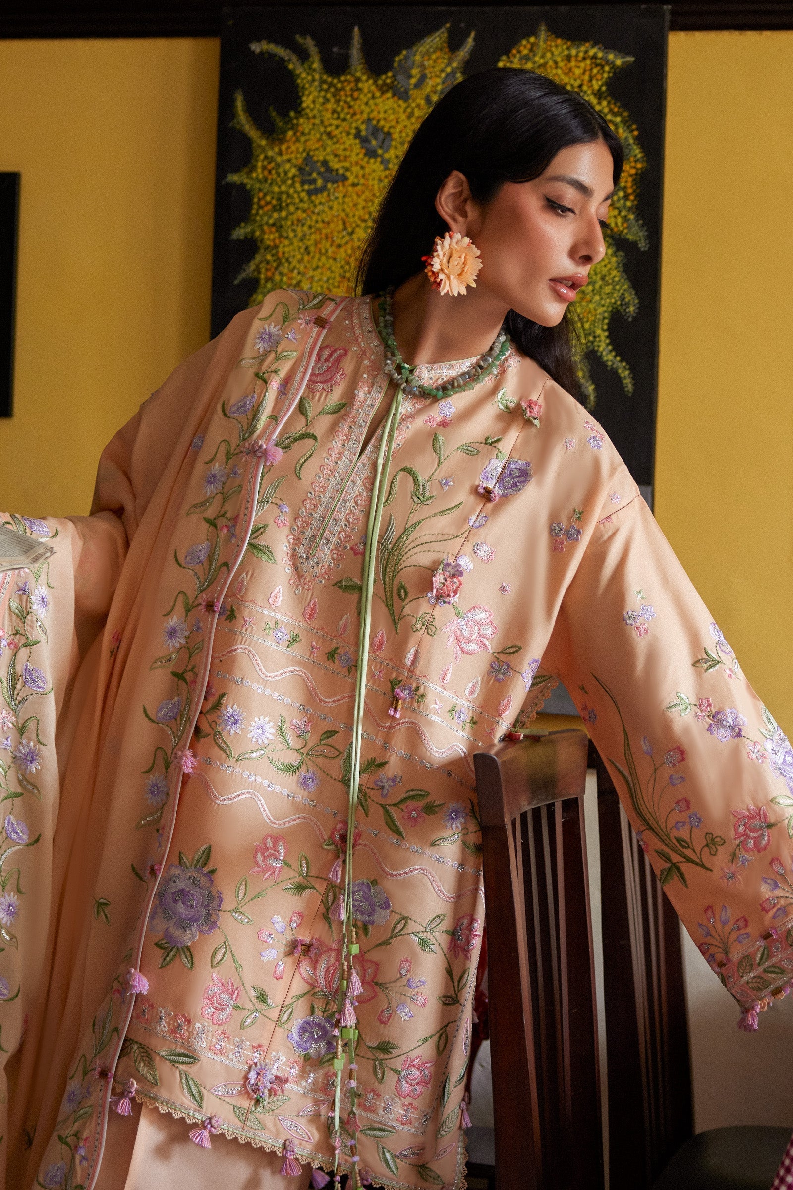 Zaha | Festive Lawn 26 | APRICOT MALLOW BLOOM (ZF26-09) - Luxury Dress - available at Maria Faisal in UK and USA.