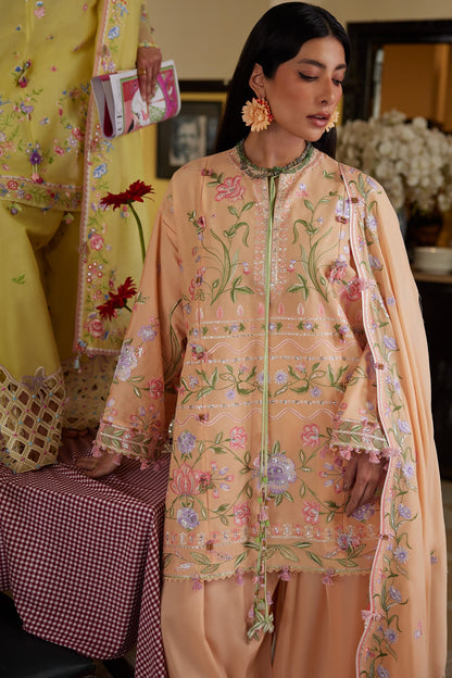 Zaha | Festive Lawn 26 | APRICOT MALLOW BLOOM (ZF26-09) - Luxury Dress - available at Maria Faisal in UK and USA.