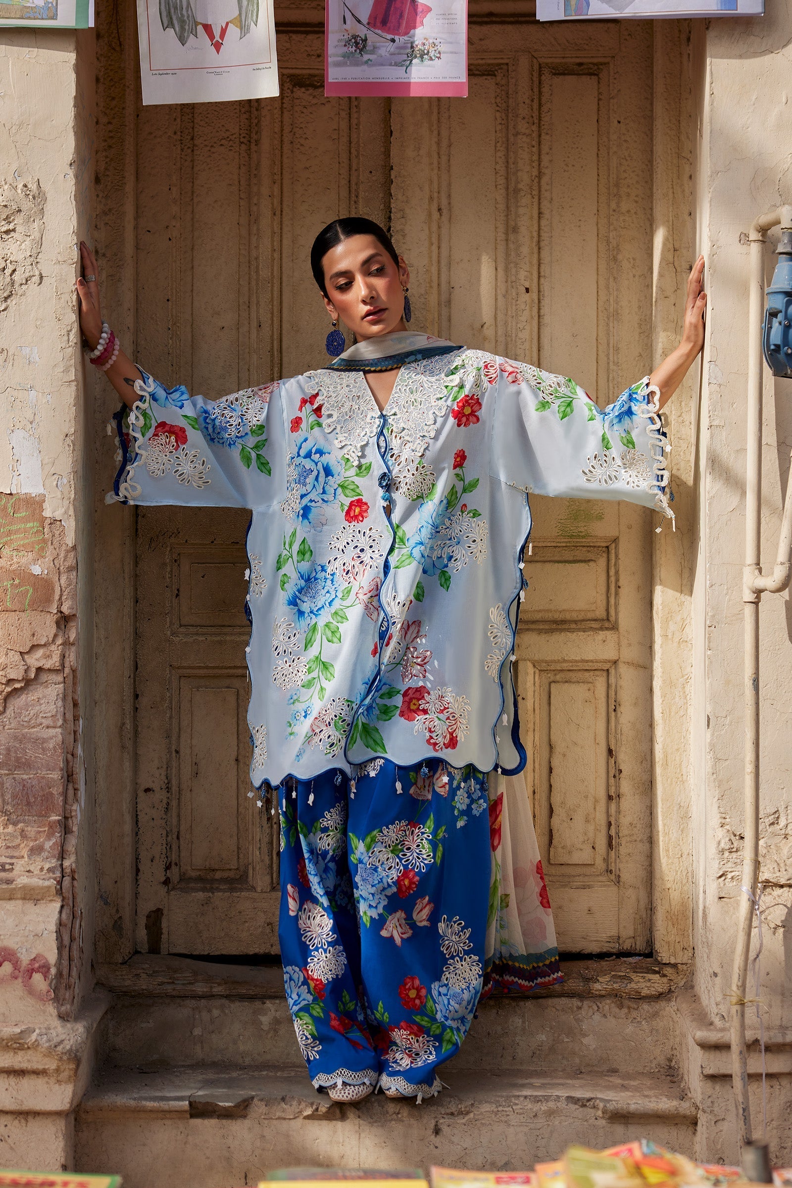 Zaha | Festive Lawn 26 | BLUE POPPY (ZF26-02) - Luxury Dress - available at Maria Faisal in UK and USA.