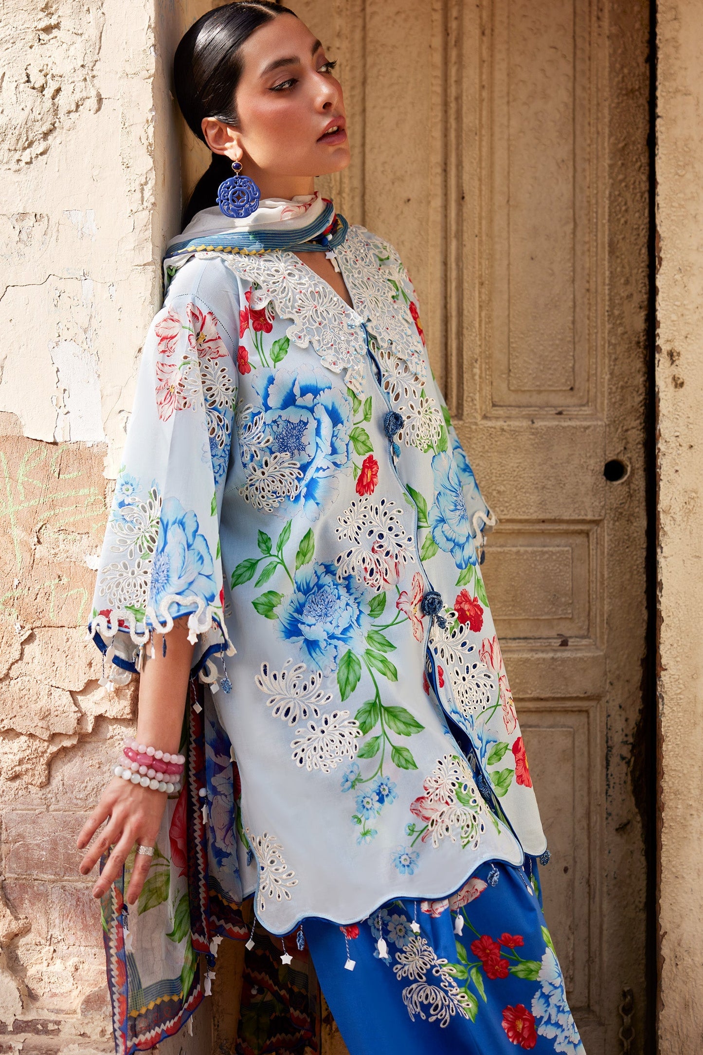 Zaha | Festive Lawn 26 | BLUE POPPY (ZF26-02) - Luxury Dress - available at Maria Faisal in UK and USA.