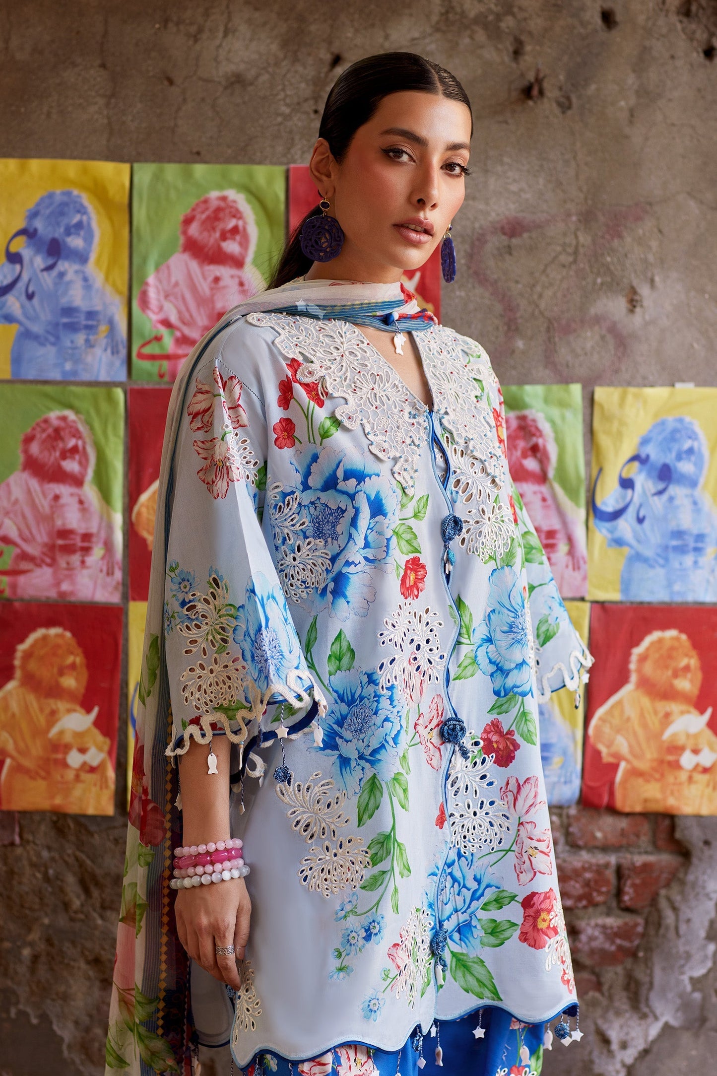 Zaha | Festive Lawn 26 | BLUE POPPY (ZF26-02) - Luxury Dress - available at Maria Faisal in UK and USA.