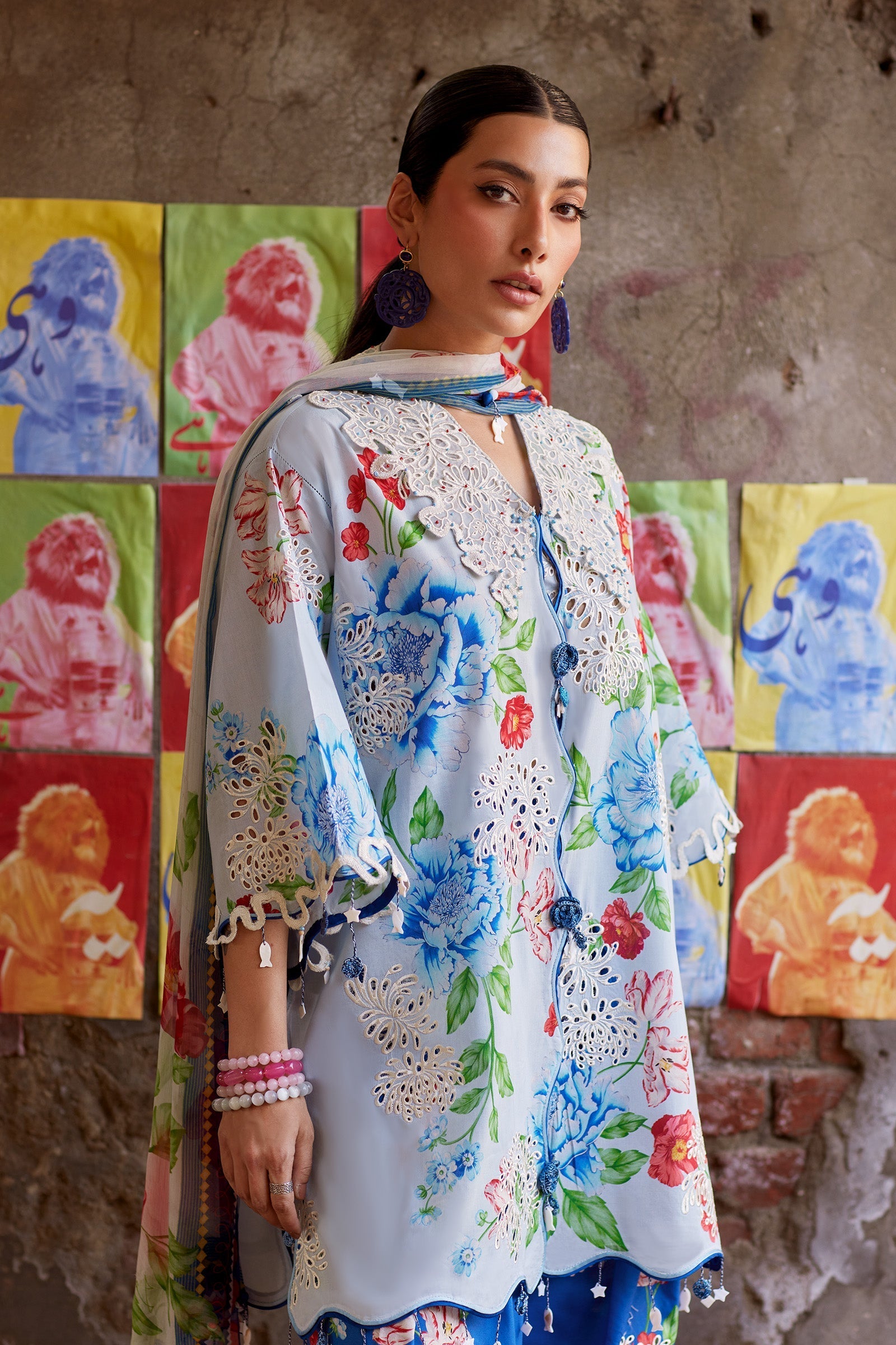 Zaha | Festive Lawn 26 | BLUE POPPY (ZF26-02) - Luxury Dress - available at Maria Faisal in UK and USA.