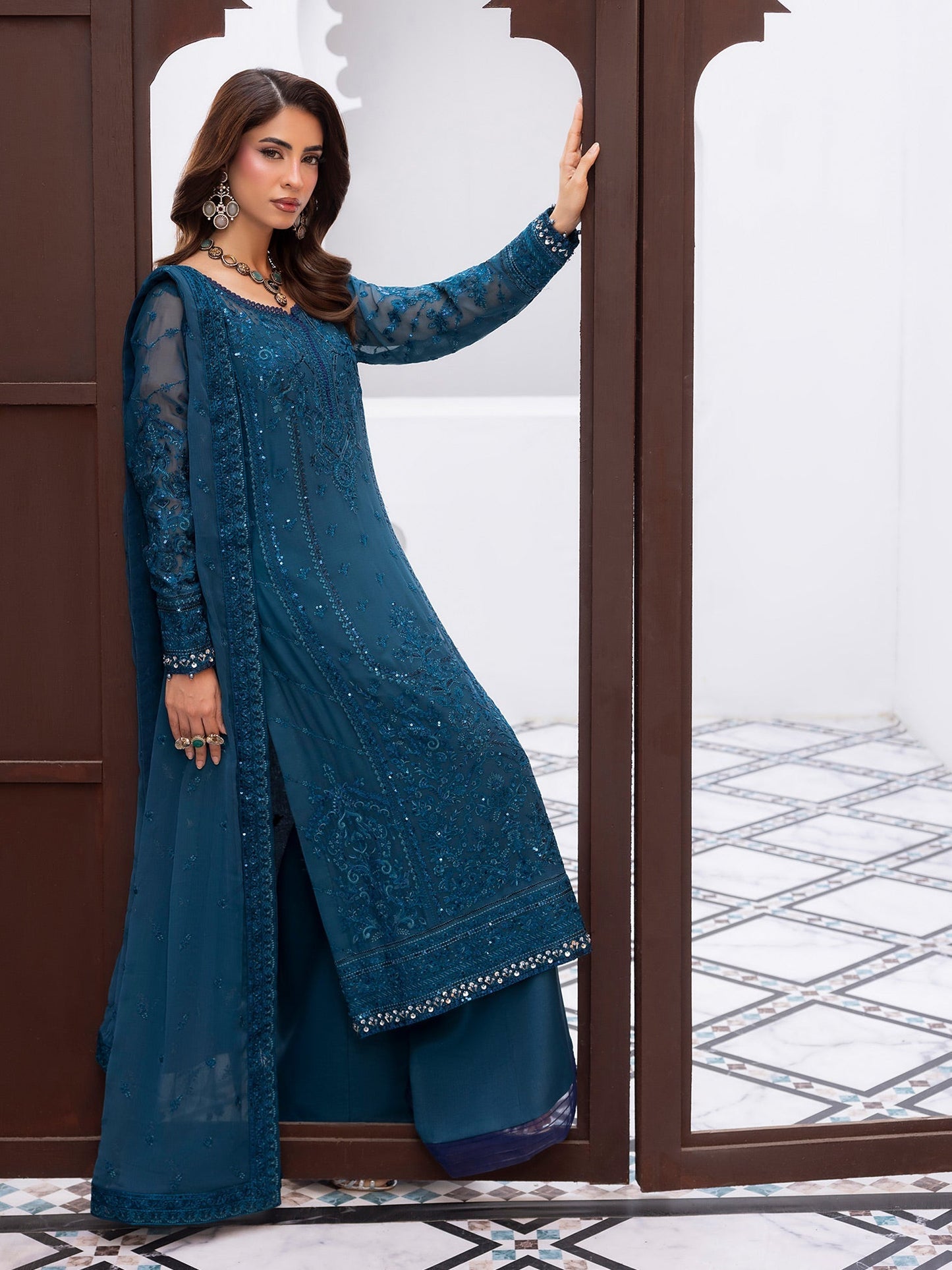 Gulaal | Maeri Luxury Chiffon 26 | Mist - Formal Dress - available at Maria Faisal in UK and USA.
