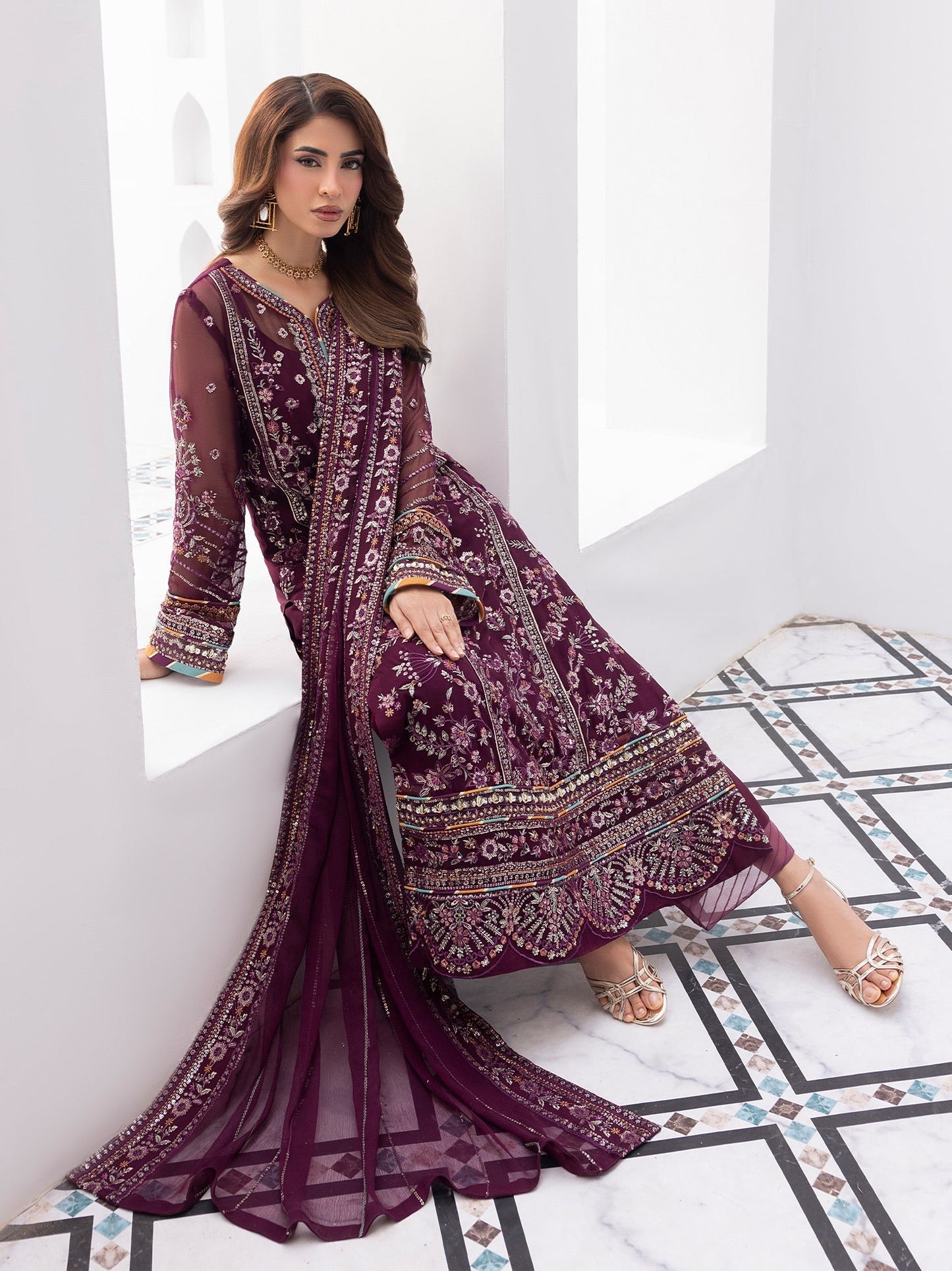 Gulaal | Maeri Luxury Chiffon 26 | Etincelle - Formal Dress - available at Maria Faisal in UK and USA.