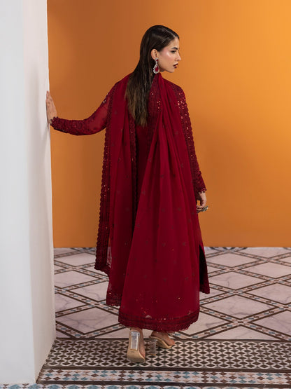 Gulaal | Maeri Luxury Chiffon 26 | Crimson - Formal Dress - available at Maria Faisal in UK and USA.