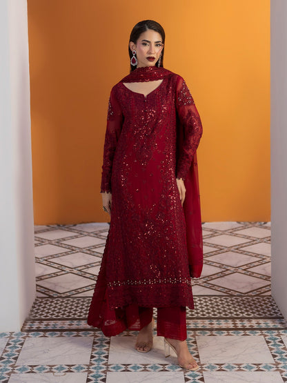 Gulaal | Maeri Luxury Chiffon 26 | Crimson - Formal Dress - available at Maria Faisal in UK and USA.