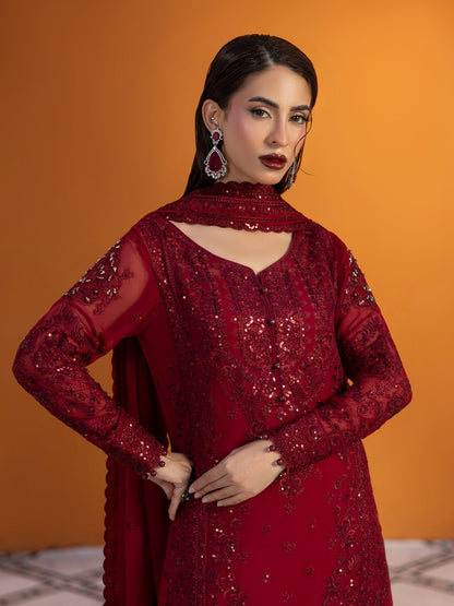 Gulaal | Maeri Luxury Chiffon 26 | Crimson - Formal Dress - available at Maria Faisal in UK and USA.