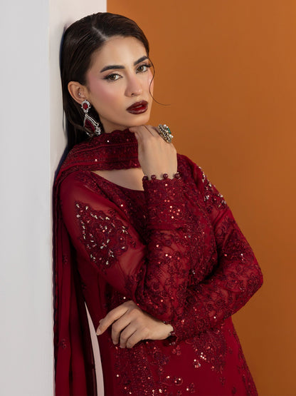 Gulaal | Maeri Luxury Chiffon 26 | Crimson - Formal Dress - available at Maria Faisal in UK and USA.