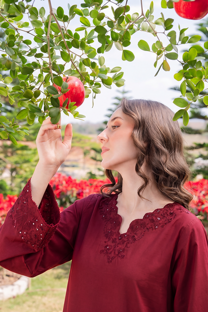 Saad Shaikh | Ease Fall Edit 26 | Merlot - Casual Dress - available at Maria Faisal in UK and USA.