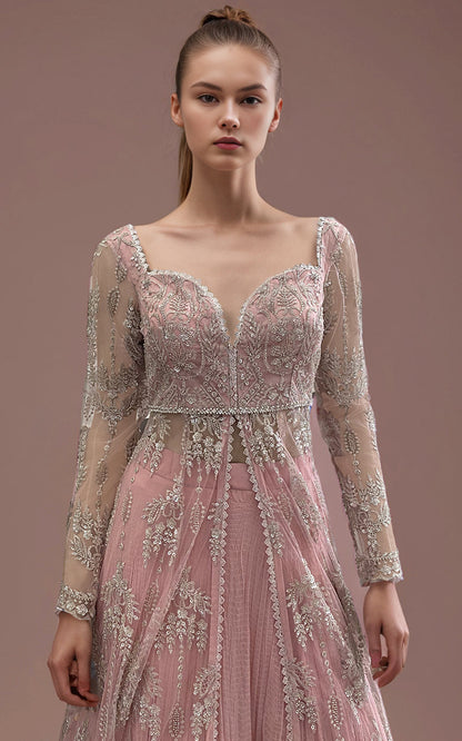 Threads and Motifs | Formal Dresses 25 | Net Embroidered Dress With Skirt And Embroidered Dupatta - Ladies Clothes - Maria Faisal