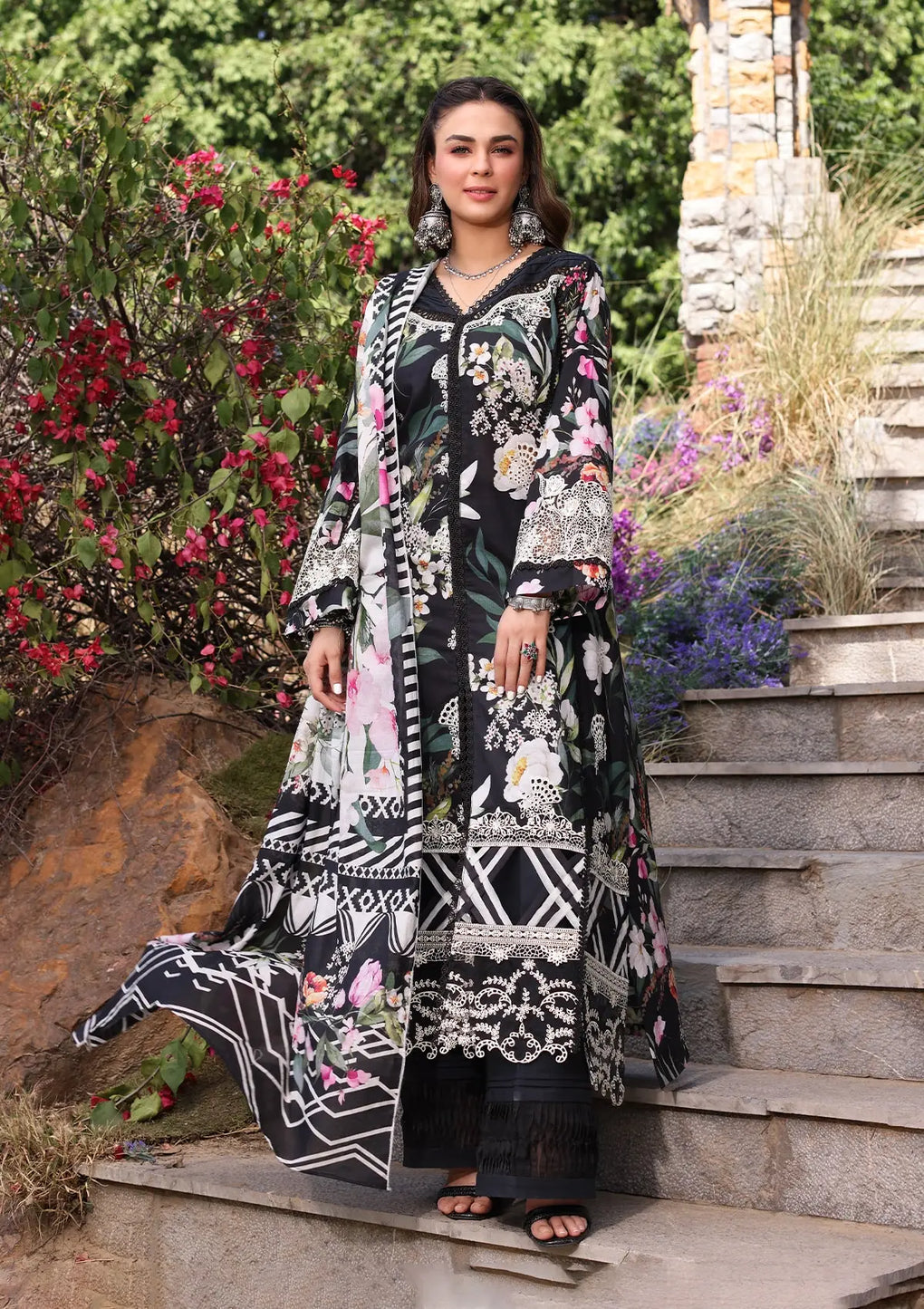 Elaf Premium | Prints Chikankari 24 | 02A NOIREE - Waniyas