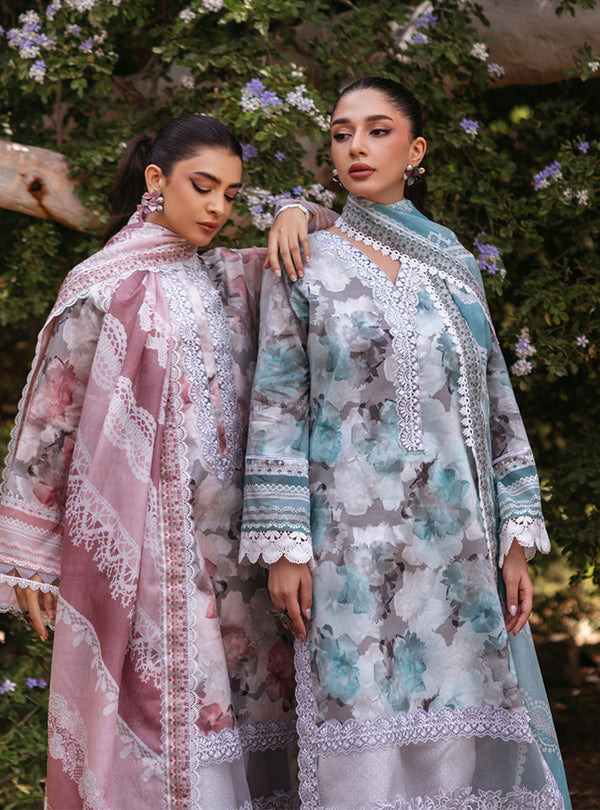 Zainab Chottani | Tahra Lawn 24 | ZINNIA - D 3A - Designer Dress with Intricate embroidery and embellishments. Shop elegent wedding dress at Maria Faisal.