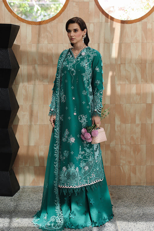  Model Wearing Bold Green Lawn Long Shirt - Qalamkar | Chikankari Eid Edit 26 |CM-07 ROGUE - Ladies Clothes - Maria Faisal