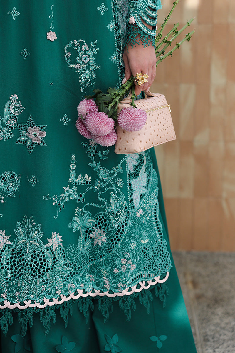  Model Wearing Bold Green Lawn Long Shirt - Qalamkar | Chikankari Eid Edit 26 |CM-07 ROGUE - Ladies Clothes - Maria Faisal