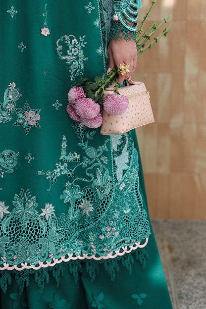  Model Wearing Bold Green Lawn Long Shirt - Qalamkar | Chikankari Eid Edit 26 |CM-07 ROGUE - Ladies Clothes - Maria Faisal