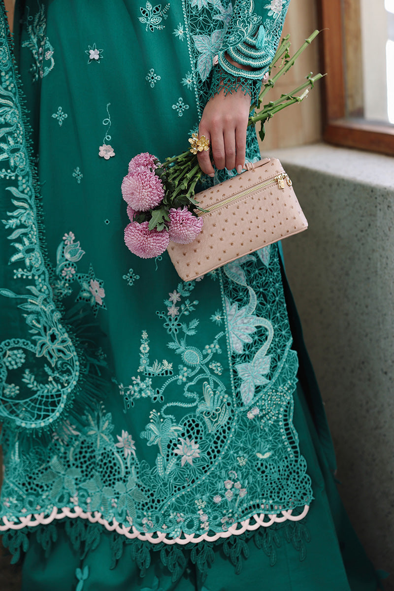  Model Wearing Bold Green Lawn Long Shirt - Qalamkar | Chikankari Eid Edit 26 |CM-07 ROGUE - Ladies Clothes - Maria Faisal