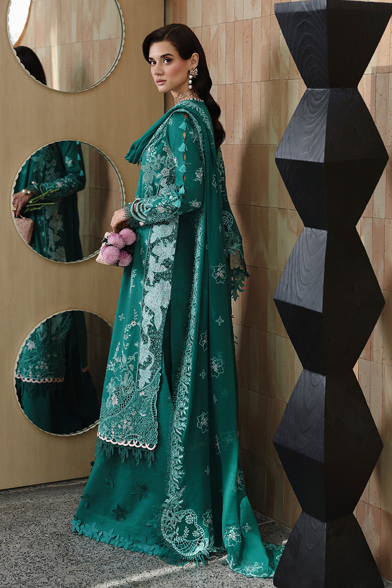  Model Wearing Bold Green Lawn Long Shirt - Qalamkar | Chikankari Eid Edit 26 |CM-07 ROGUE - Ladies Clothes - Maria Faisal