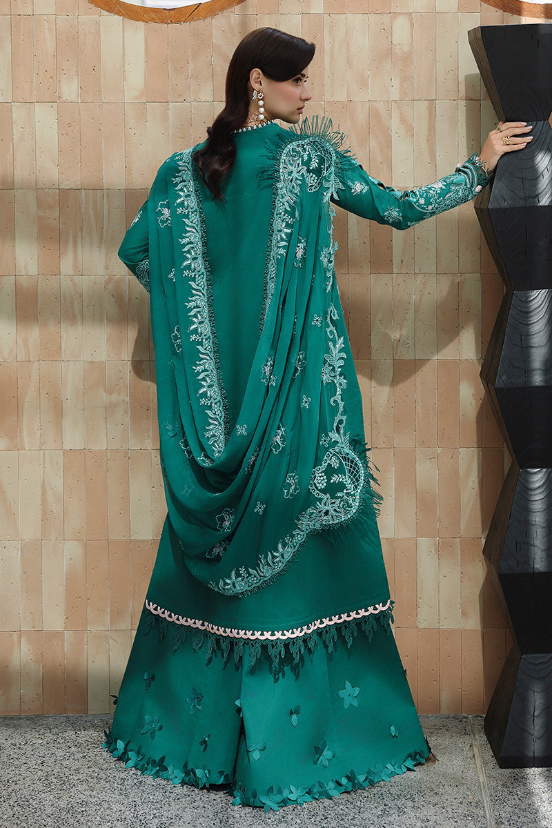  Model Wearing Bold Green Lawn Long Shirt - Qalamkar | Chikankari Eid Edit 26 |CM-07 ROGUE - Ladies Clothes - Maria Faisal