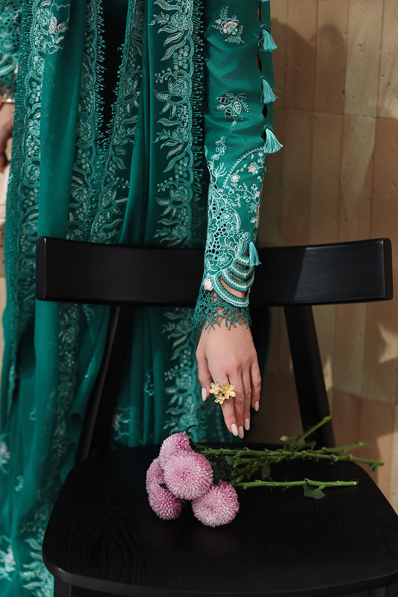  Model Wearing Bold Green Lawn Long Shirt - Qalamkar | Chikankari Eid Edit 26 |CM-07 ROGUE - Ladies Clothes - Maria Faisal