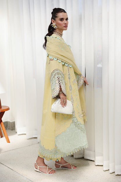  Model Wearing Lemon Yellow Lawn Long Shirt - Qalamkar | Chikankari Eid Edit 26 | CM-02 AYLA - Ladies Clothes - Maria Faisal