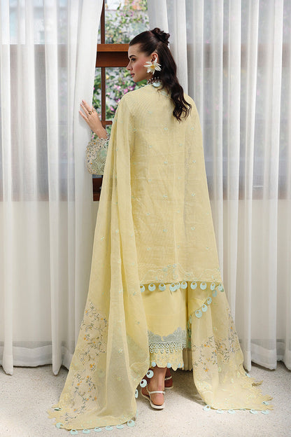  Model Wearing Lemon Yellow Lawn Long Shirt - Qalamkar | Chikankari Eid Edit 26 | CM-02 AYLA - Ladies Clothes - Maria Faisal
