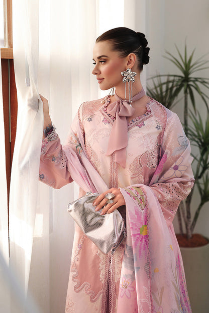  Model Wearing Soft Pink Lawn Front Open Shirt - Qalamkar | Chikankari Eid Edit 26 | CM-06 NOURA - Ladies Clothes - Maria Faisal