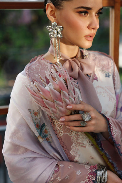 Model Wearing Soft Pink Lawn Front Open Shirt - Qalamkar | Chikankari Eid Edit 26 | CM-06 NOURA - Ladies Clothes - Maria Faisal