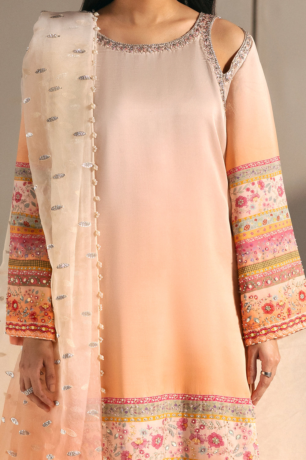 Afrozeh | Silk Muse 26 | Pearl Draped - Luxury Dress - available at Maria Faisal in UK and USA.