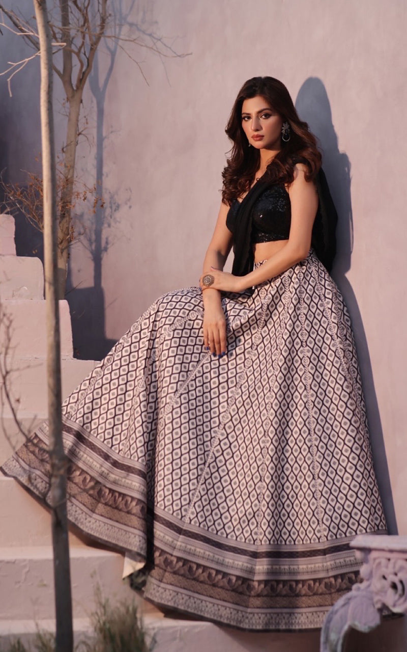 Threads and Motifs | Formal Dresses 25 | Sequins Blouse With Printed Lehenga And Dupatta - Ladies Clothes - Maria Faisal