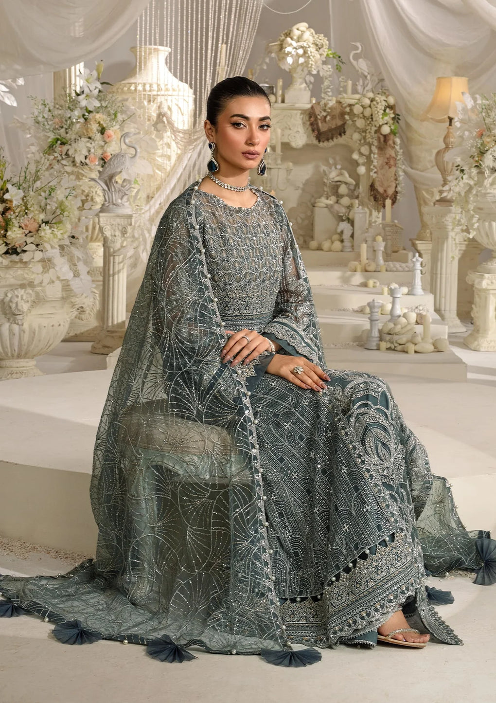 Elaf Premium | Evara Formals 24 | EFE-08 NIRVANA - Designer Dress with Intricate embroidery and embellishments. Shop elegent wedding dress at Maria Faisal.