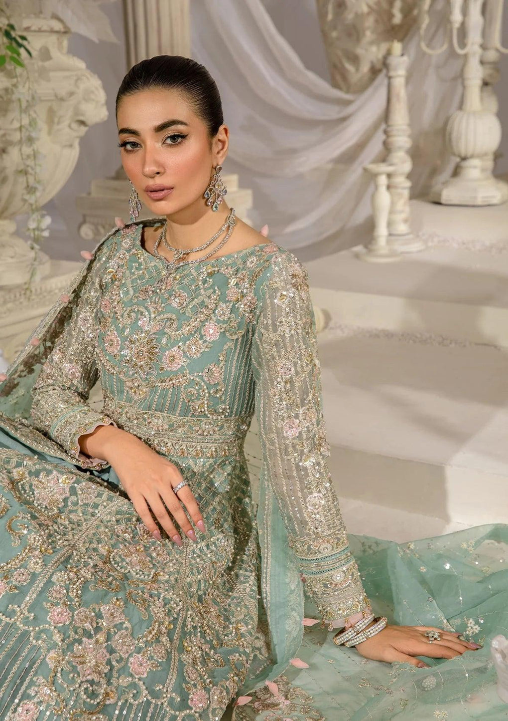 Elaf Premium | Evara Formals 24 | EFE-02 ELSA - Designer Dress with Intricate embroidery and embellishments. Shop elegent wedding dress at Maria Faisal.