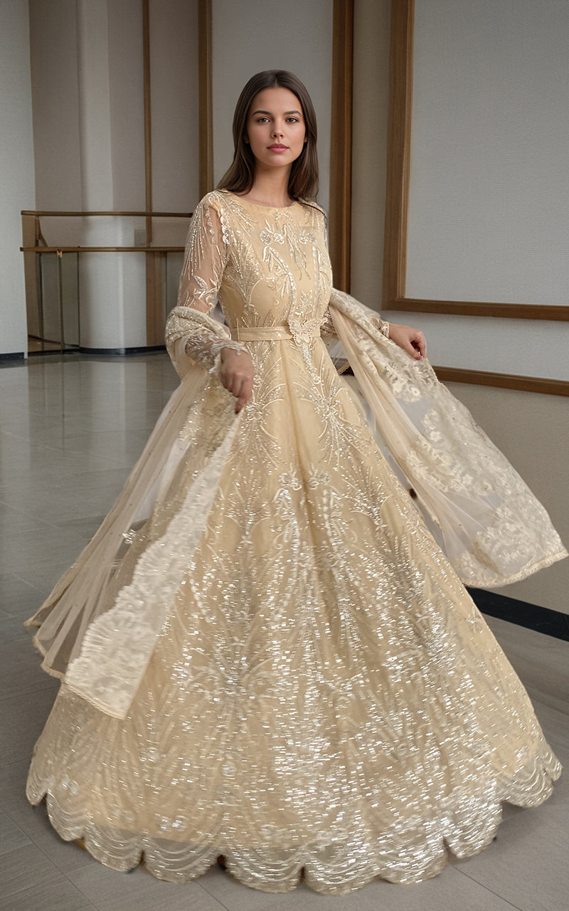 Threads and Motifs | Formal Dresses 25 | Net Embroidered Maxi - Ladies Clothes - Maria Faisal