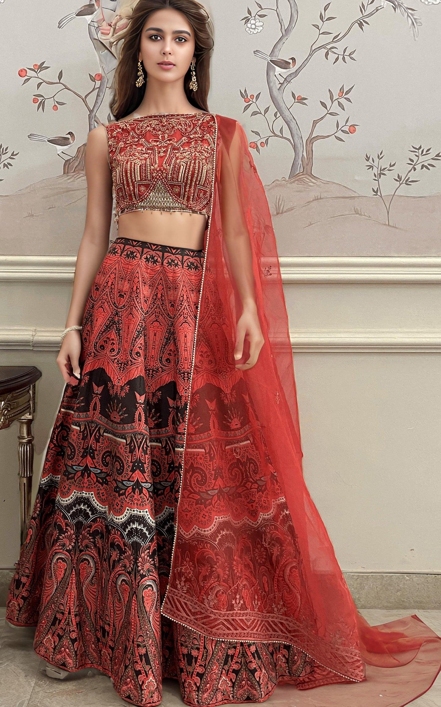 Threads and Motifs | Formal Dresses 25 | Embroidered Blouse With Printed Lehenga And Dupatta - Ladies Clothes - Maria Faisal