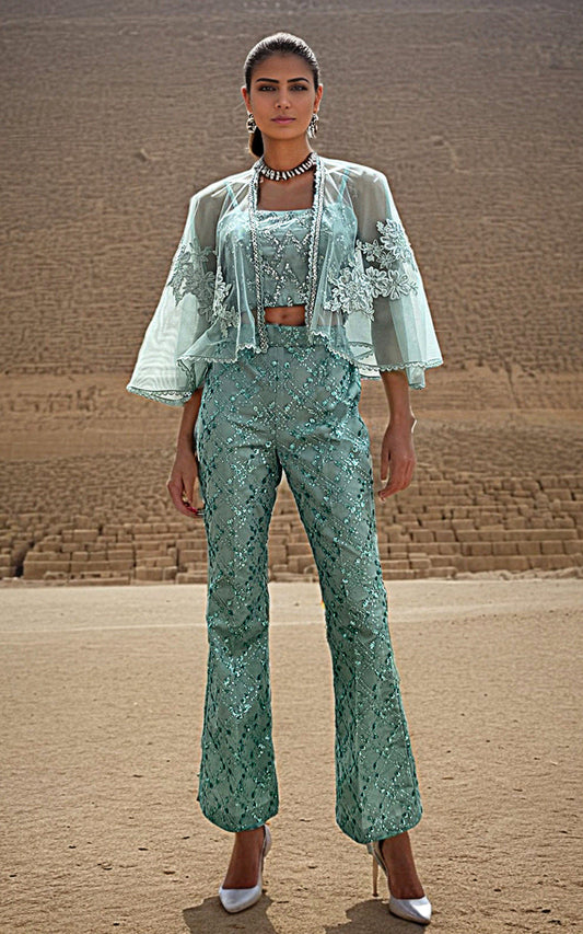 Threads and Motifs | Formal Dresses 25 | Embroiderd Cape with Blouse and Trouser - Ladies Clothes - Maria Faisal