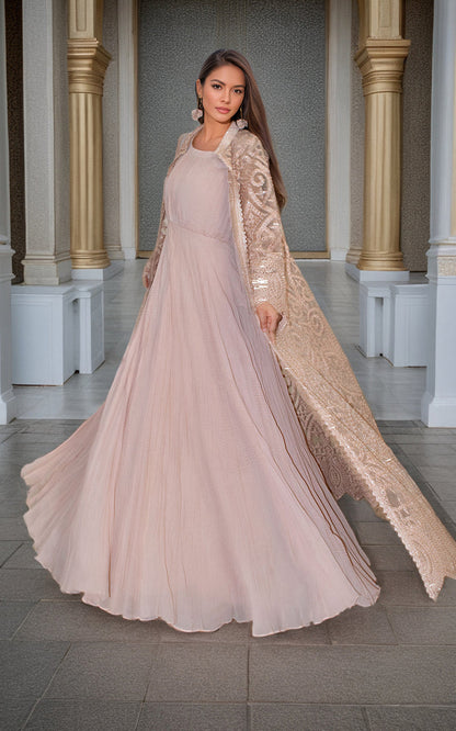 Threads and Motifs | Formal Dresses 25 | Organza Embroidered Jacket With Crushed Maxi