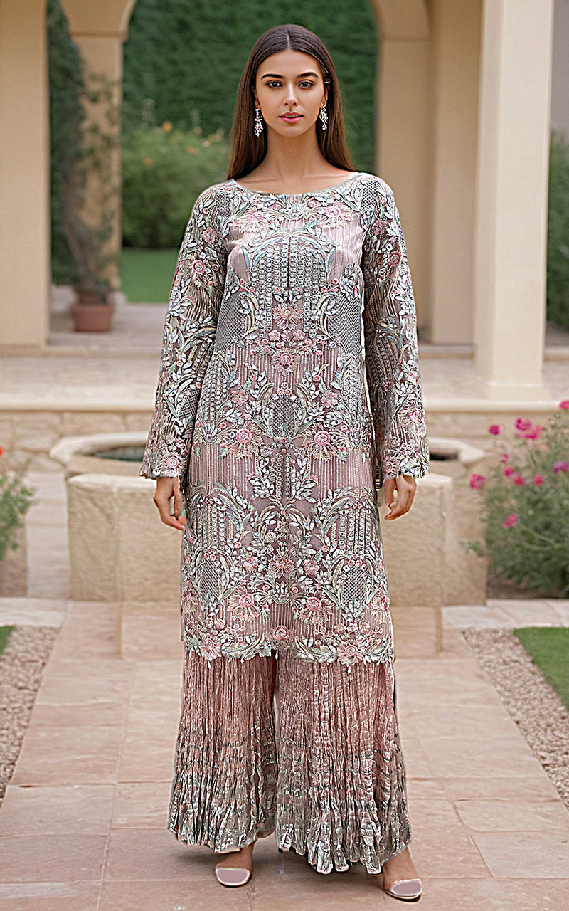 Threads and Motifs | Formal Dresses 25 | Embroidered Shirt With Dupatta And Gharara - Ladies Clothes - Maria Faisal