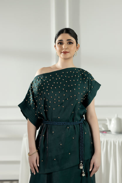 Purple Haze | Suraya Edit | Majestic Moss Green - Luxury Dress - available at Maria Faisal in UK and USA.