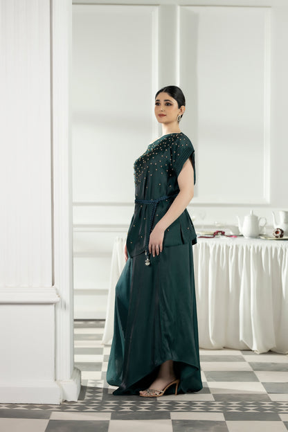 Purple Haze | Suraya Edit | Majestic Moss Green - Luxury Dress - available at Maria Faisal in UK and USA.